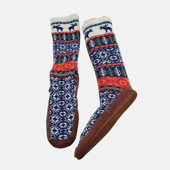 Acorn Unisex Knit Leather Slipper Sock Moose Lodge Nordic Mens 7.5-8.5 Women 9.5 - Picture 5 of 12